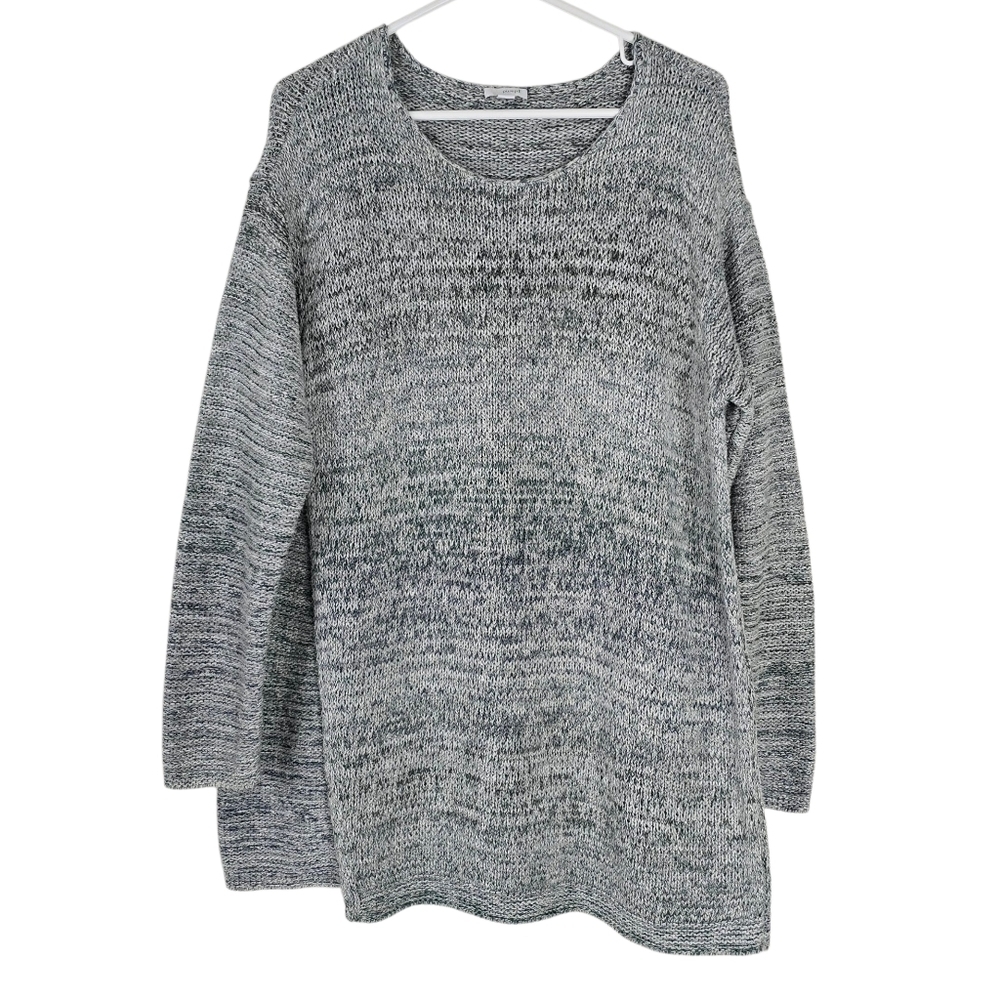 J. Jill Pure Cozy Space Dye Knit Tunic Sweater Size L Gray Asymmetrical Hem